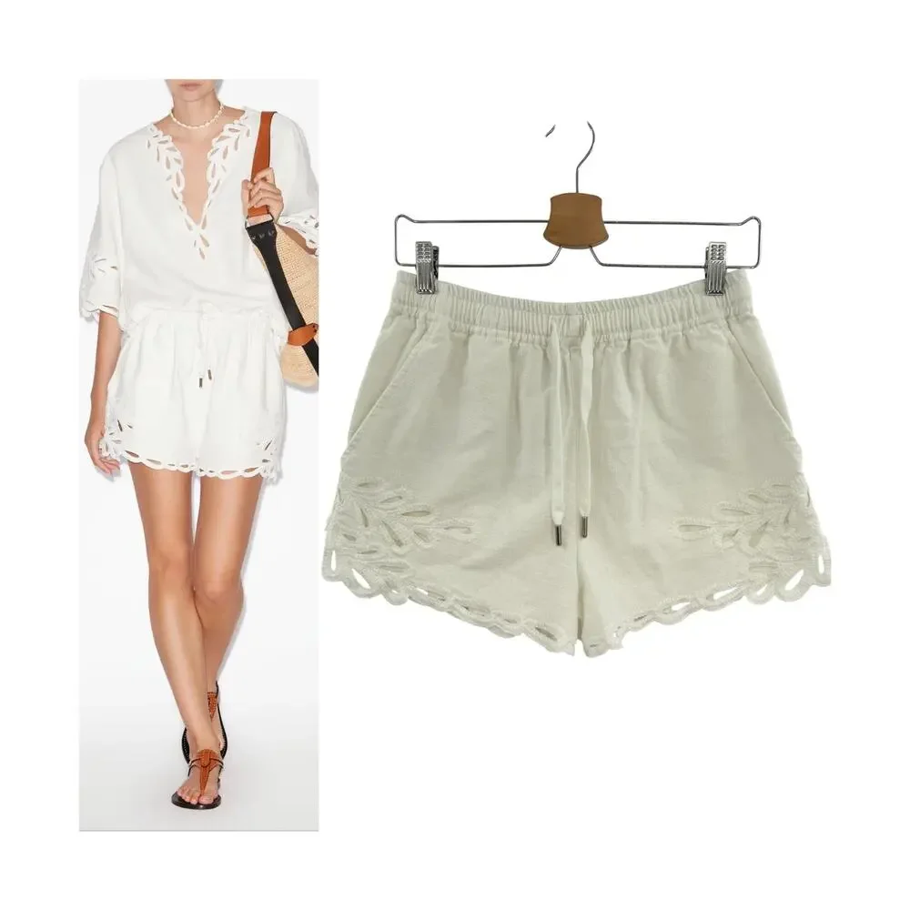 Isabel Marant Etoile Safa Embroidered Cotton Shorts White Size 36 US 4